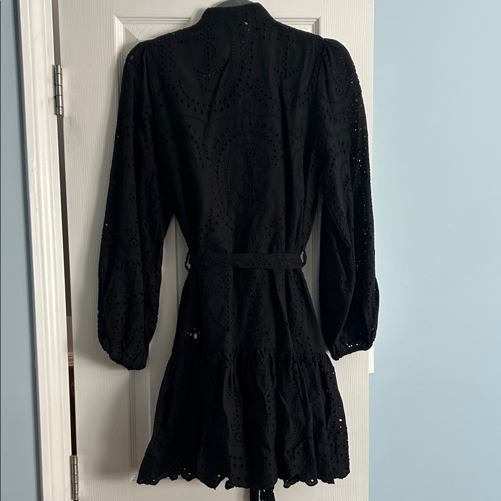 Elegant Black Eyelet Dress with Ruffles - Picture 9 of 10